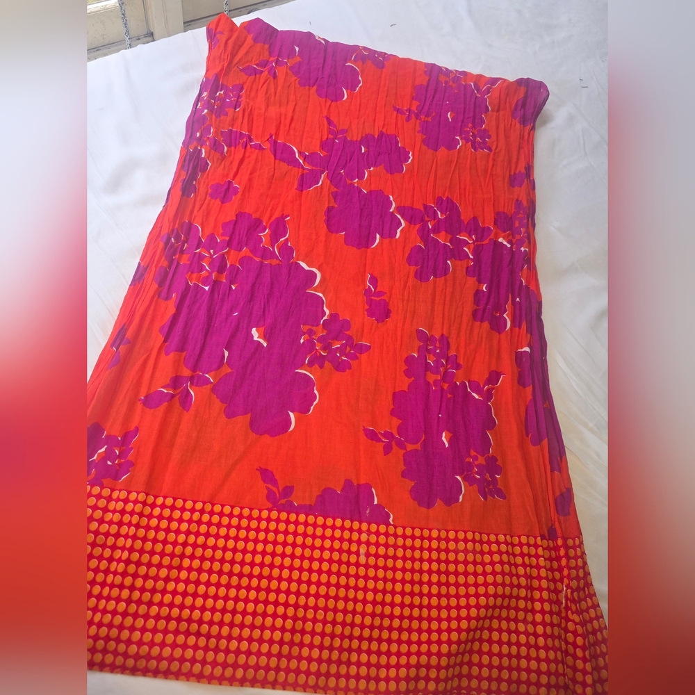 NEW Beautiful Vibrant Tangerine Orange & Violet Purple Scarf. 72" L x 26" W. - Picture 3 of 5